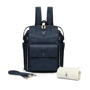 Dark Navy Leather Diaper Bag Backpack